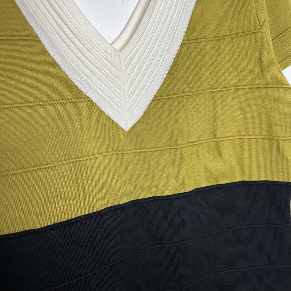 New York & Co Knit Dress Womens 2XL Green Black Colorblock Deep V Short Sleeve - Picture 12 of 13